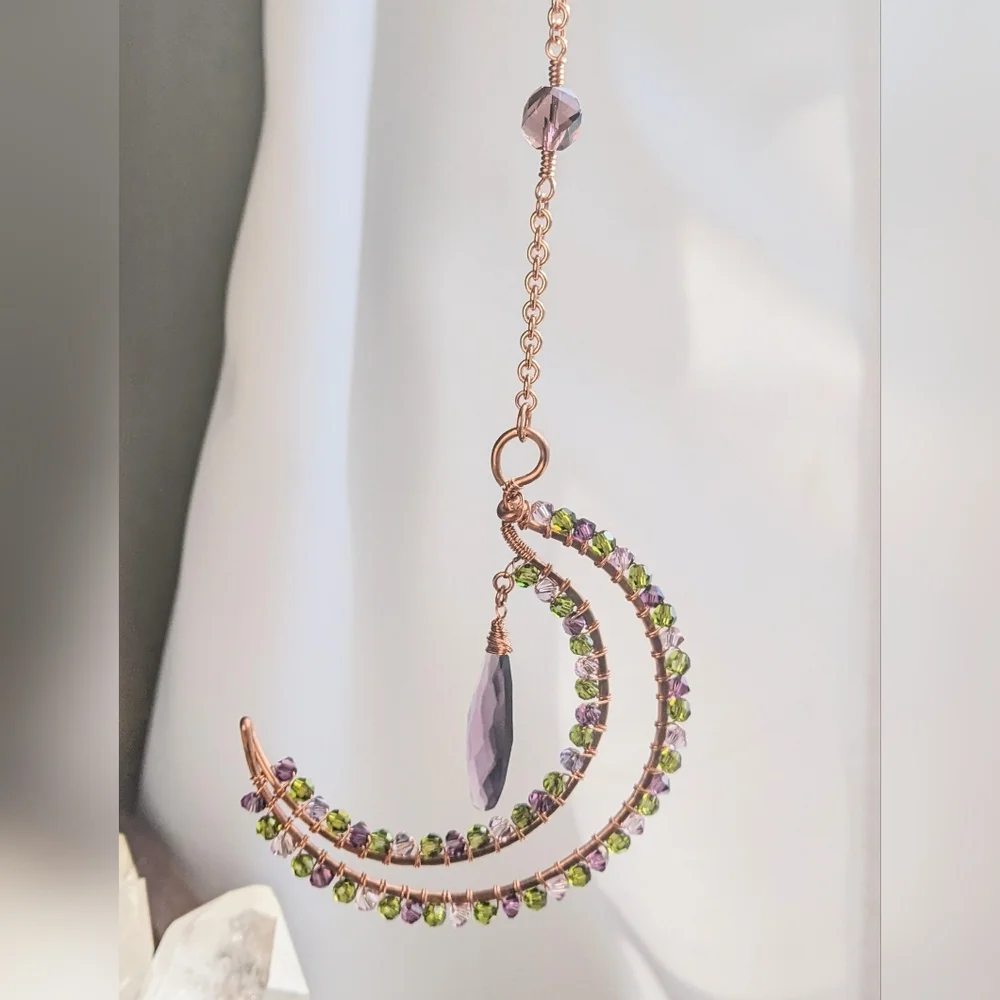 Window Prism Sparkly Copper Moon Ornament Swarovski Crystal Accents - Picture 10 of 14